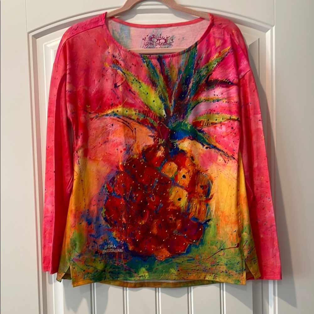Leona Lovegrove Vibrant Artsy Pineapple Long Sleeve T Shirt S